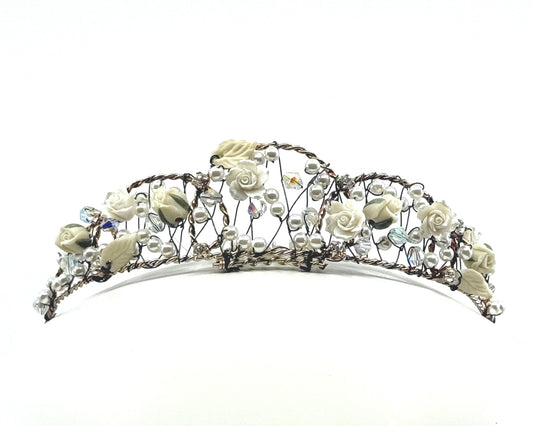 White Flowers Tiara Comb Hair Slide